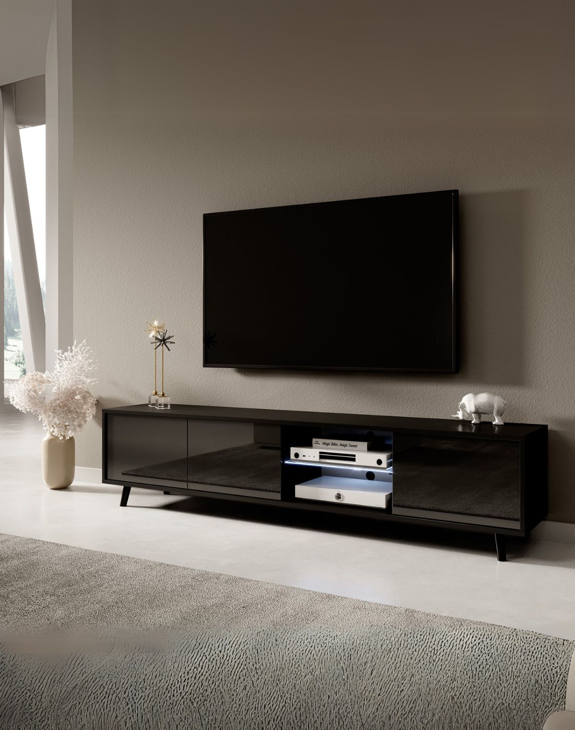 Szafka RTV Luna 02 LED Czarna 175 cm