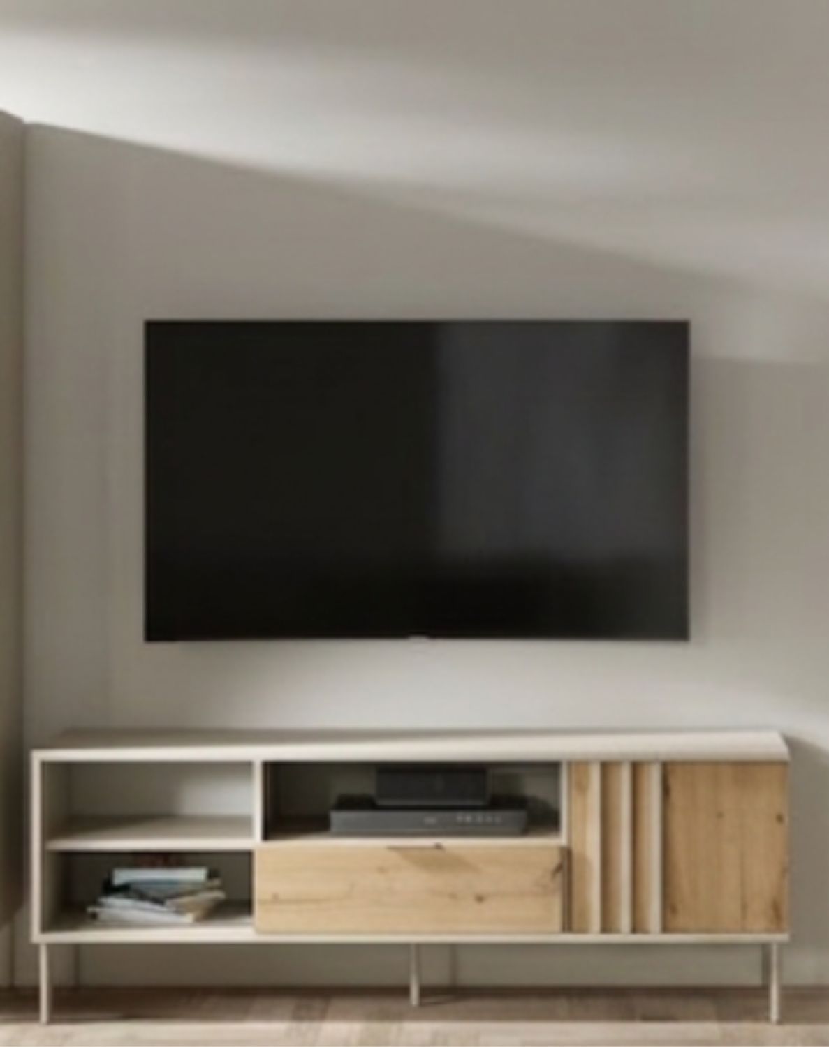 RTV Rimini 08 z szafką i szufladą kaszmir + dąb artisan