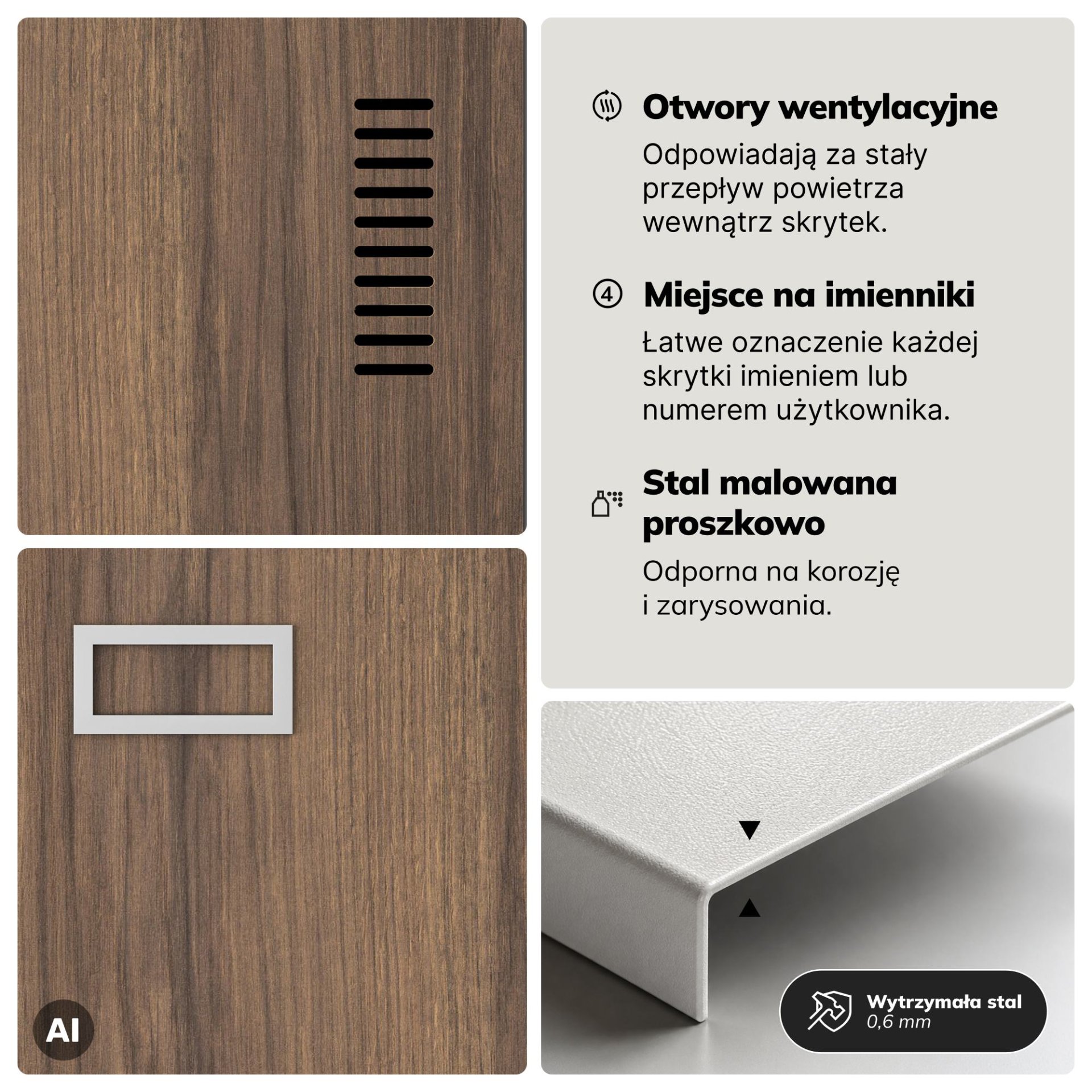 Szafka ubraniowa pracownicza czterokomorowa biała/orzech, 800x1800x500 mm: KACPER Eco Design 5