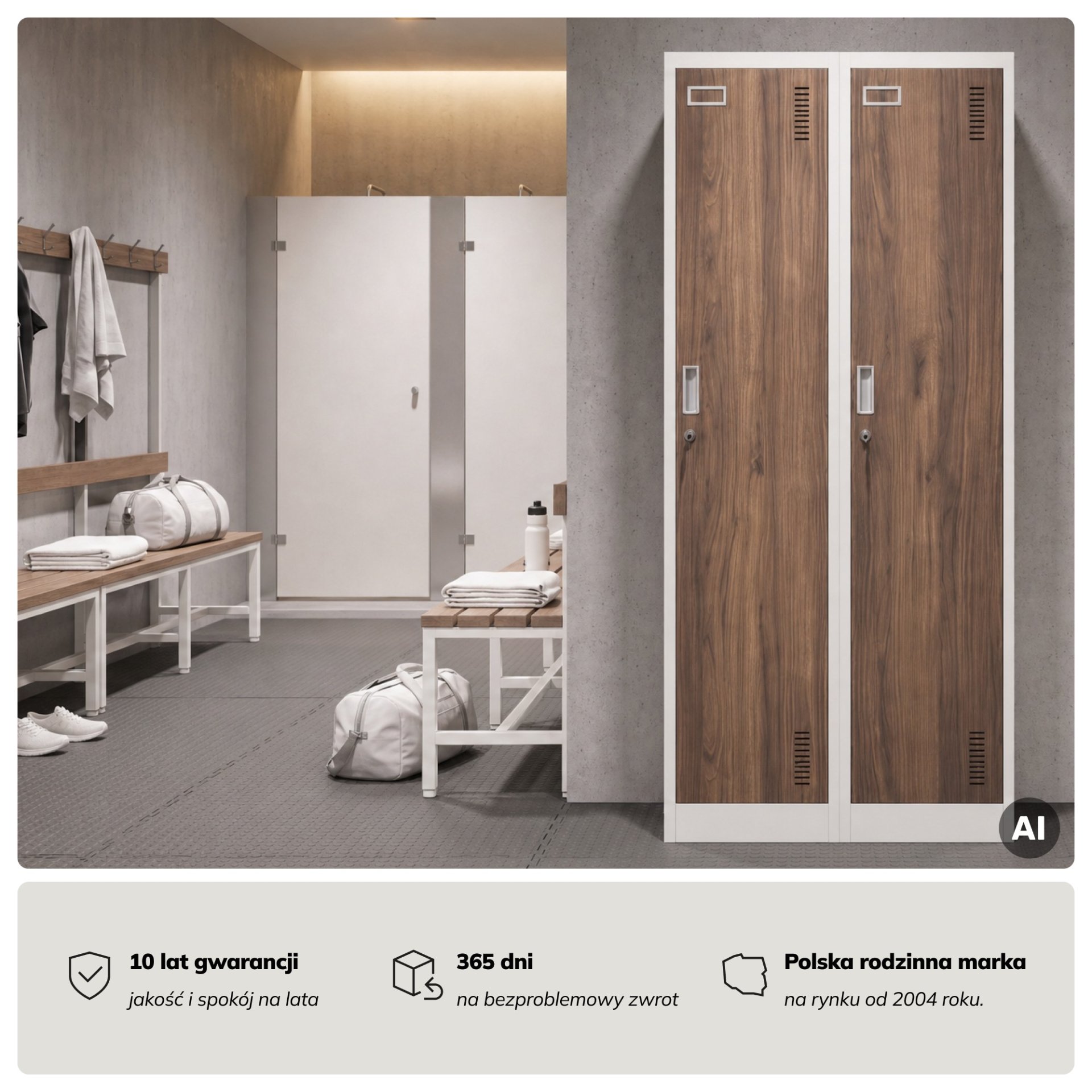 Szafka ubraniowa pracownicza czterokomorowa biała/orzech, 800x1800x500 mm: KACPER Eco Design 7