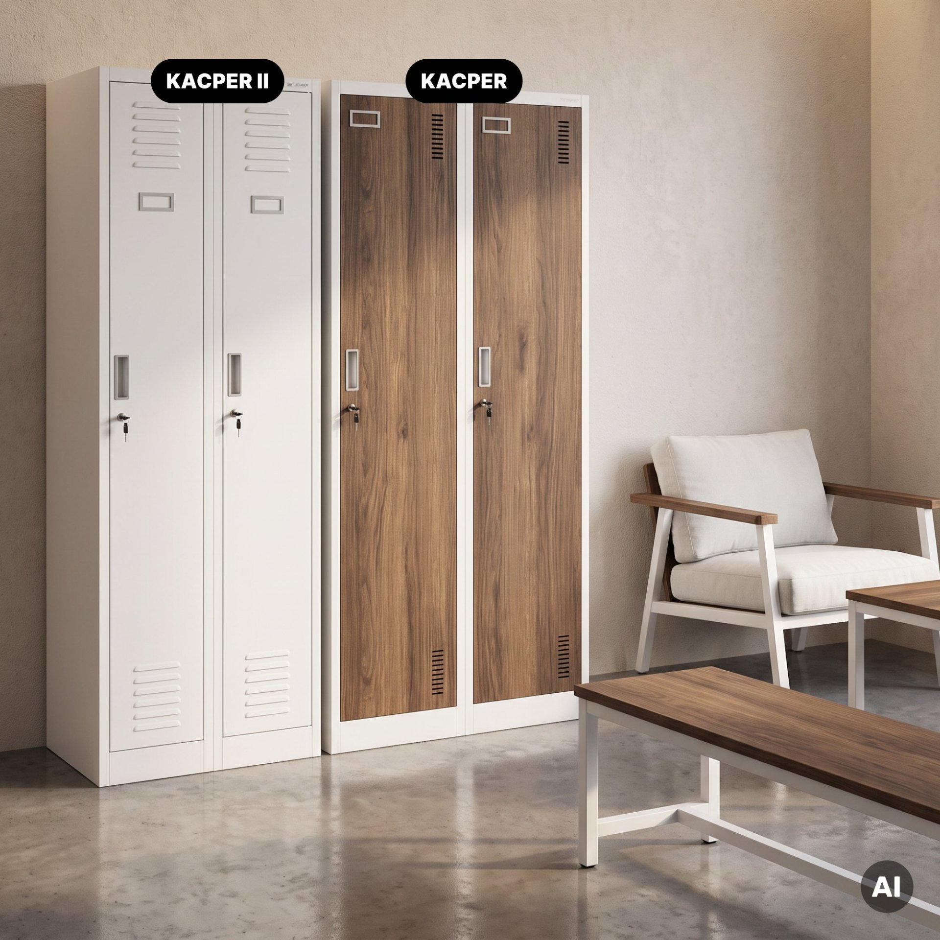 Szafka ubraniowa pracownicza czterokomorowa biała/orzech, 800x1800x500 mm: KACPER Eco Design 9