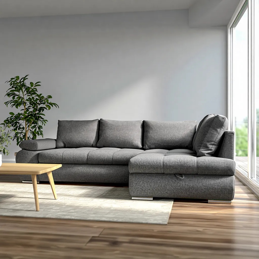 szary narożnik w salonie sky