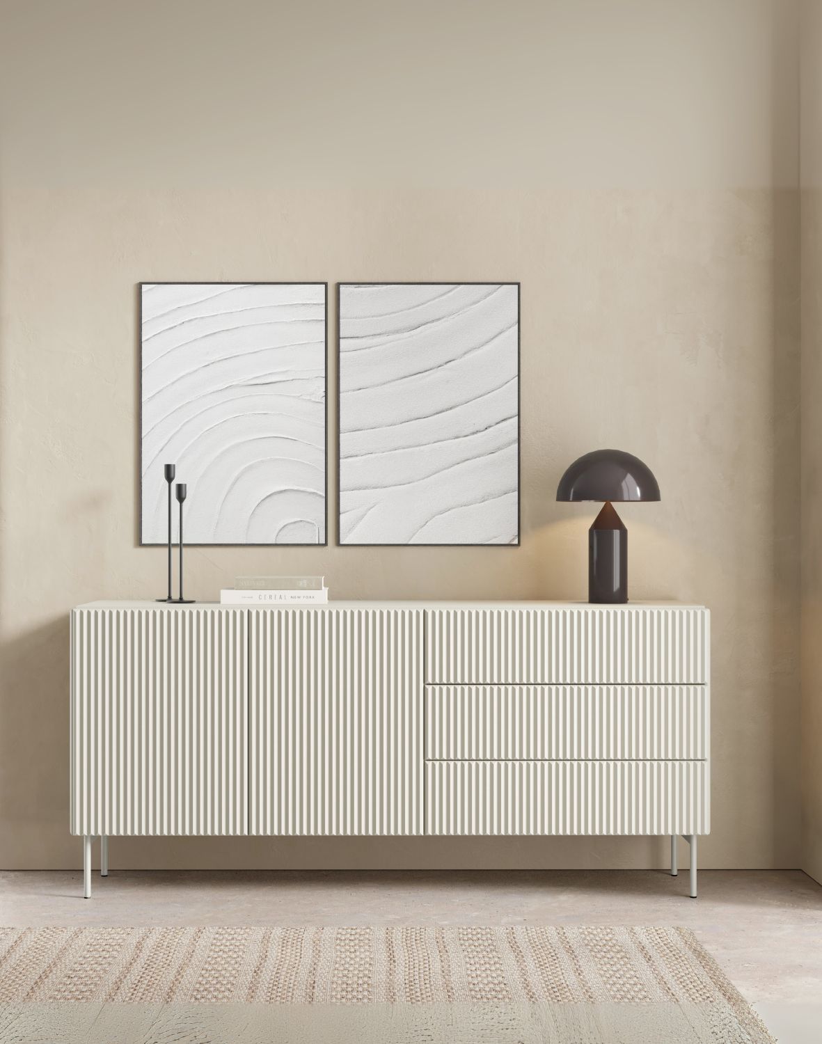 szeroka komoda kaszmirowa z szafkami i szufladami muti c