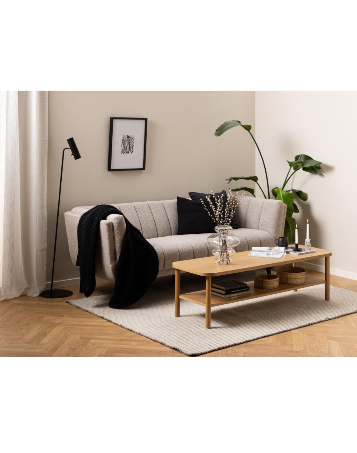 sofa tampa 3-osobowa, beżowa bouclé, elegancki design (97784)