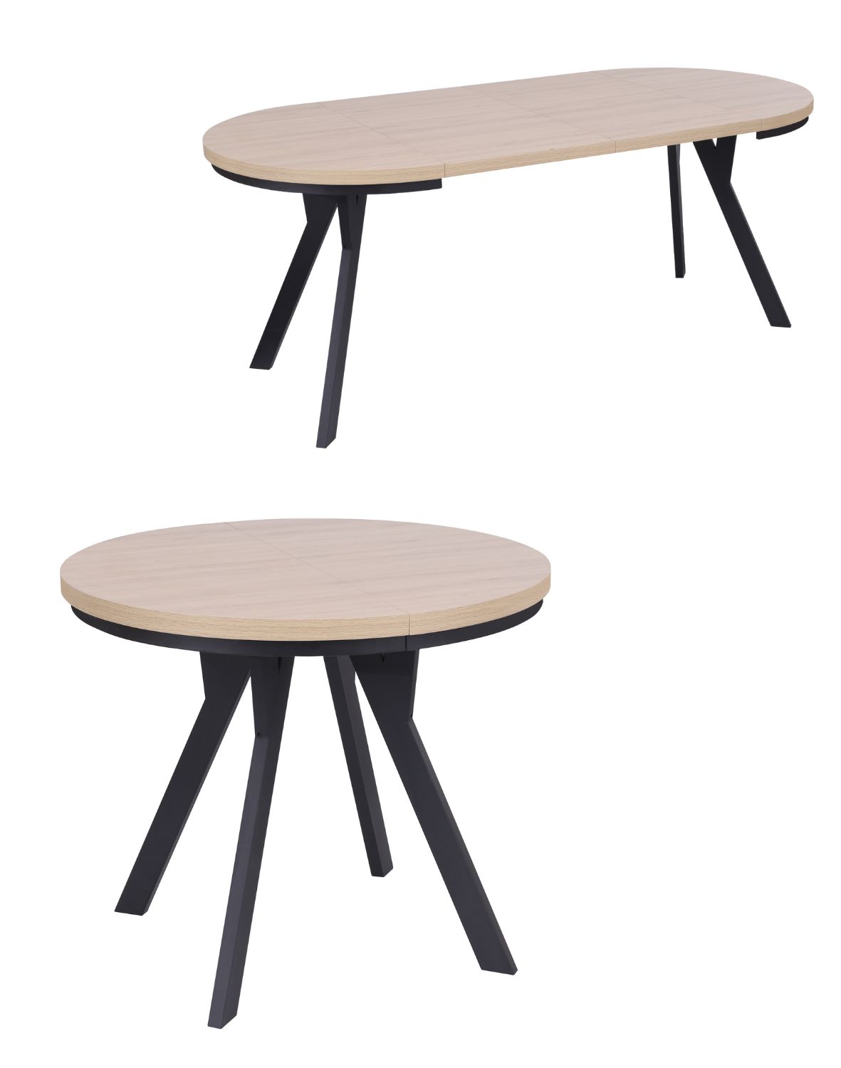 stół rozkładany do jadalni torino 90-190x90 cm, dąb naturalny z czarnymi nogami