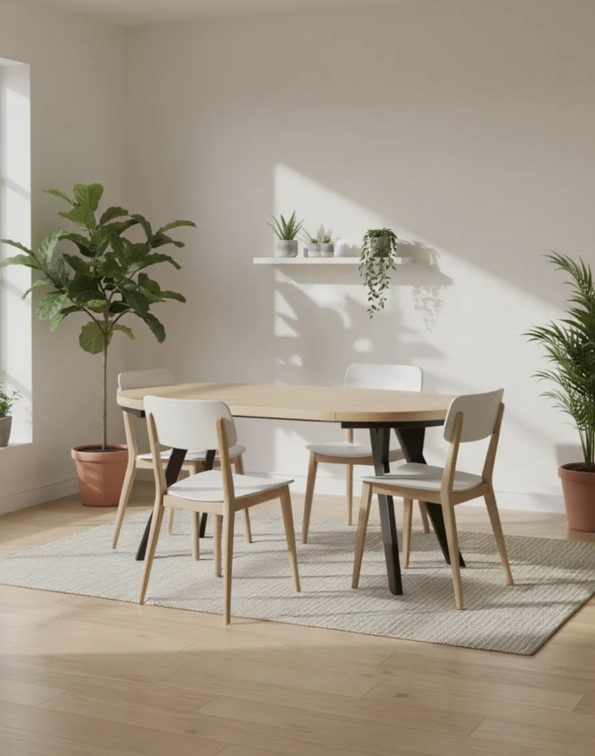 stół rozkładany do jadalni torino 90-190x75 cm, dąb naturalny z czarnymi nogami