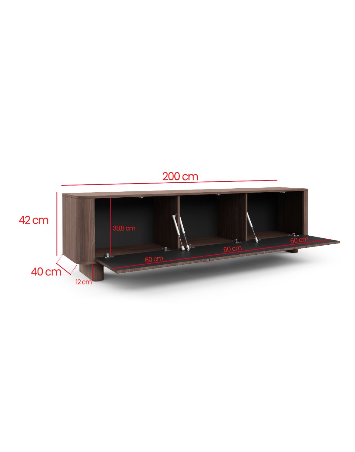 szafka rtv trenza 200 cm na nóżkach orzech lincoln