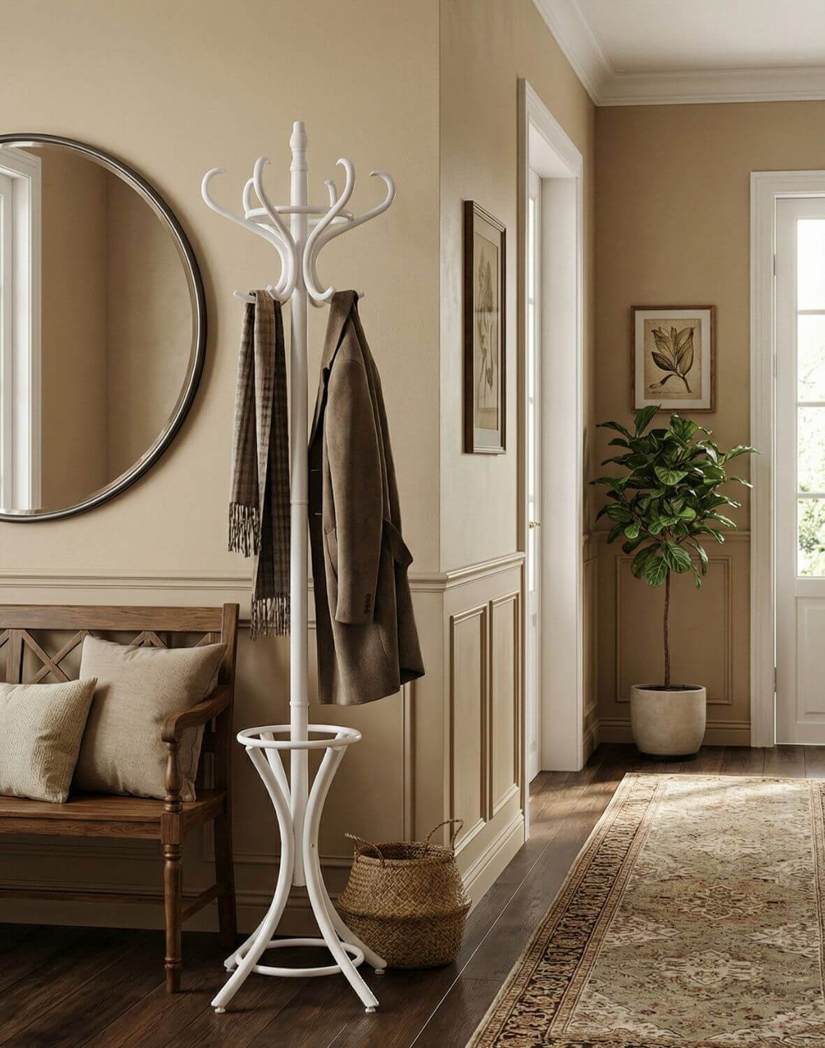 wieszak drewniany na ubrania w30, biały