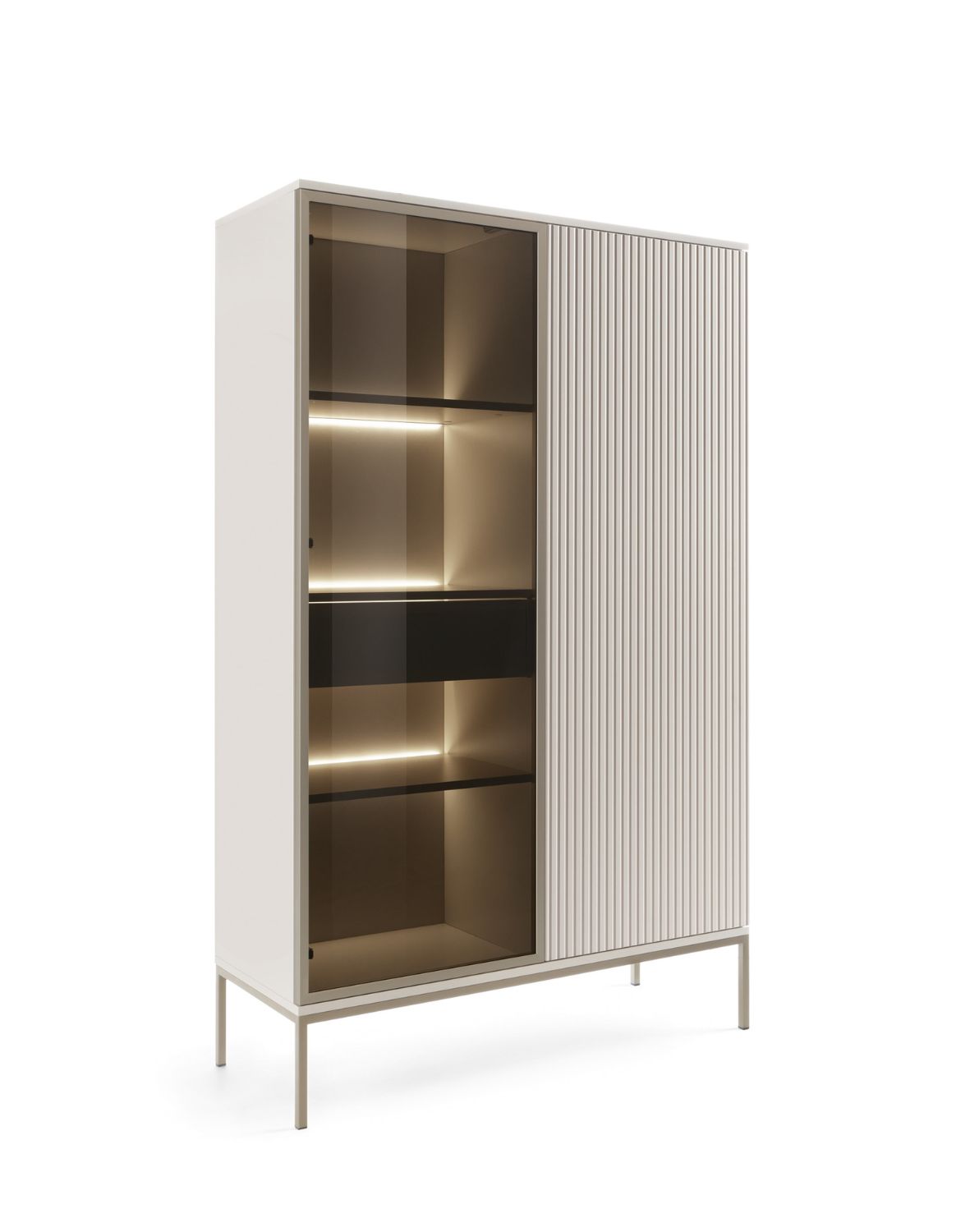 witryna dwudrzwiowa sento (wtsz104) z szufladą, led, kaszmir