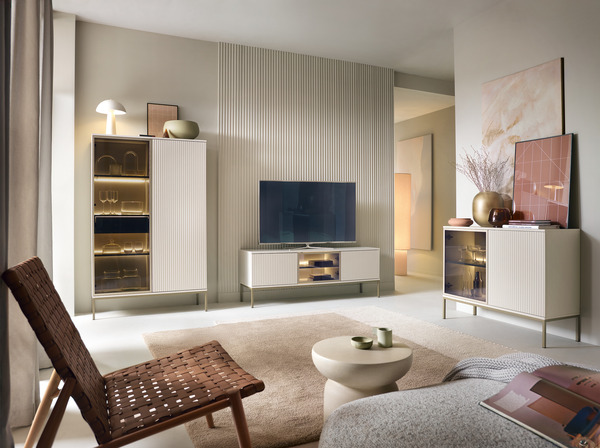 witryna dwudrzwiowa sento (wtsz104) z szufladą, led, kaszmir