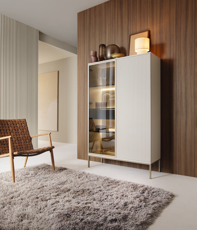 witryna dwudrzwiowa sento (wtsz104) z szufladą, led, kaszmir