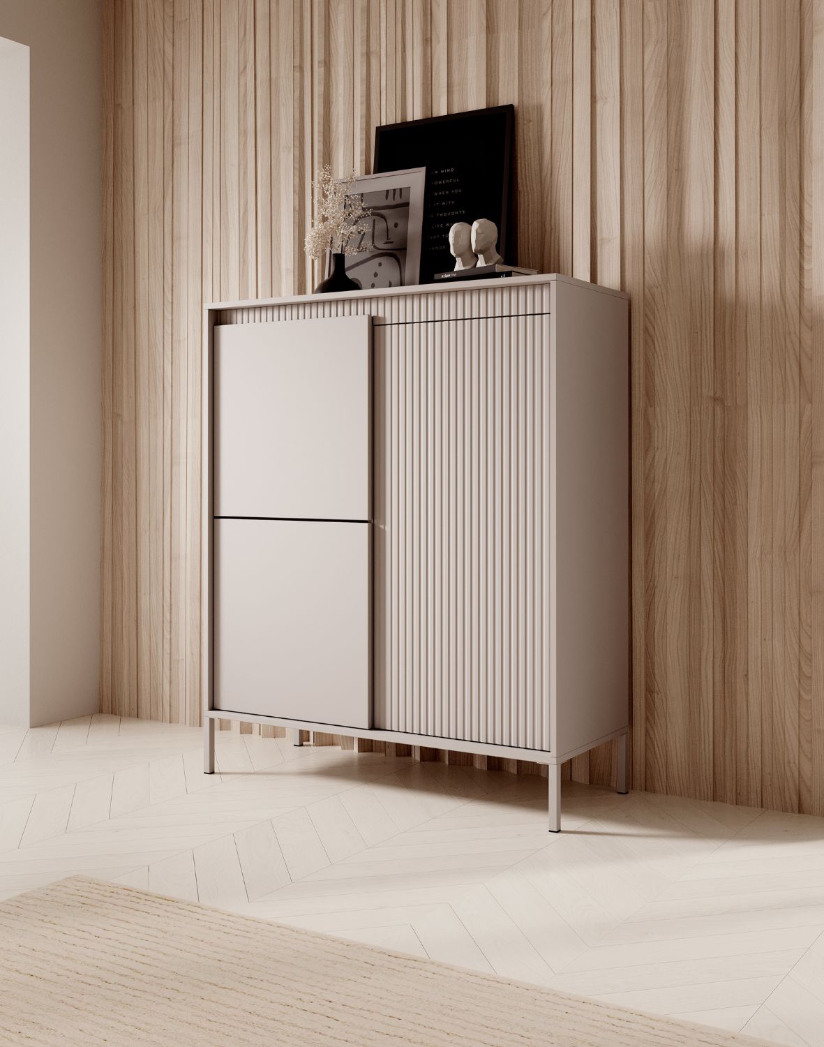 wysoka komoda z szafkami senso 3d beżowa