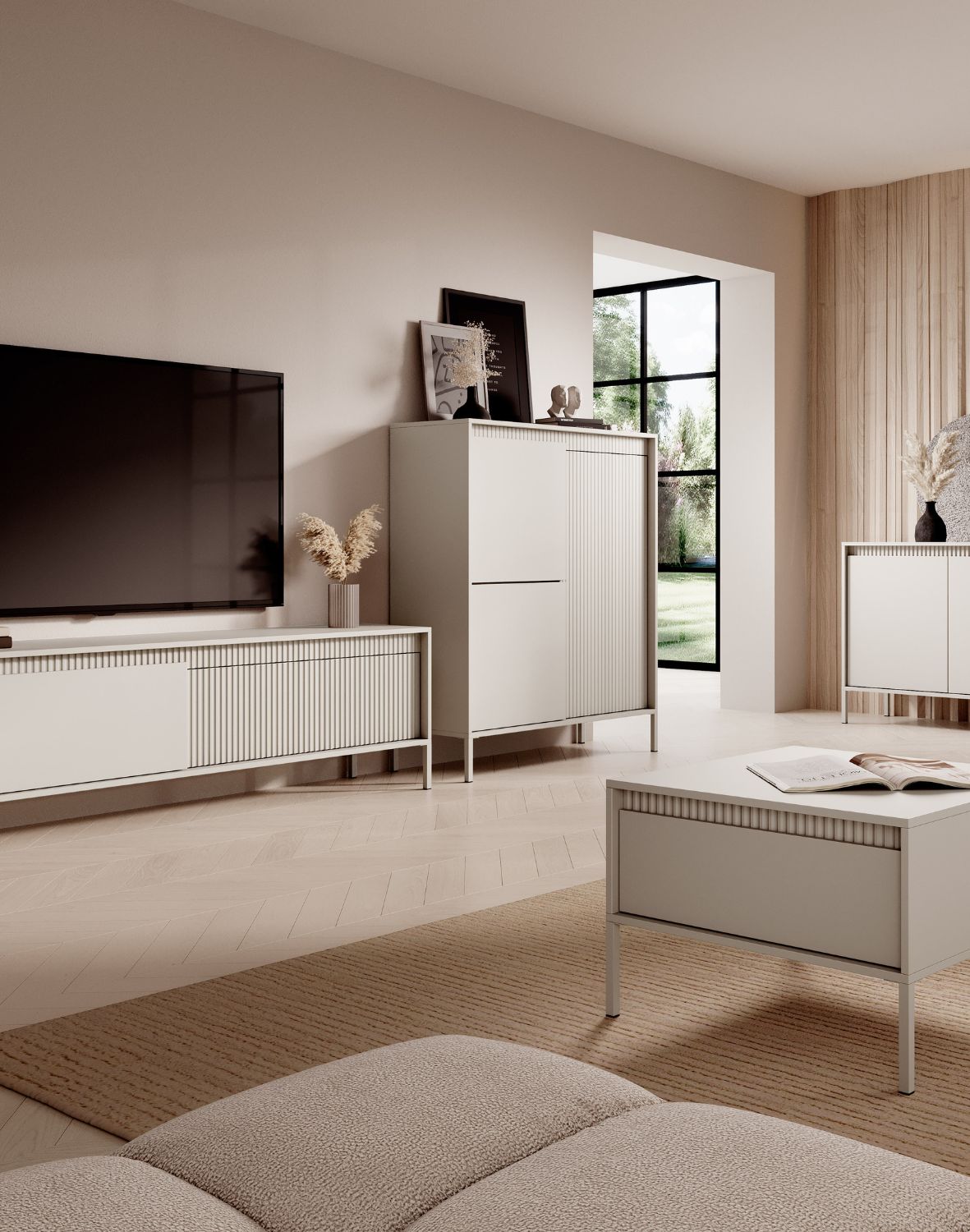 wysoka komoda z szafkami senso 3d beżowa