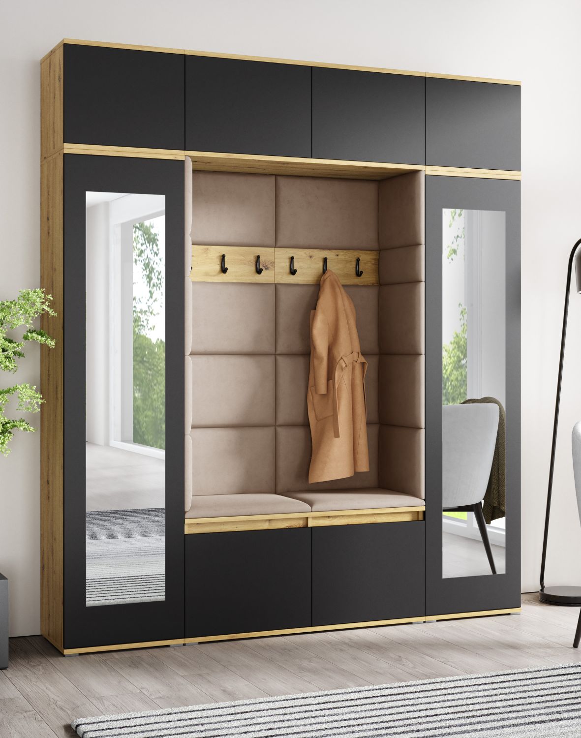 zestaw mebli do przedpokoju emi 32 z listrami i panelami artisan czarny
