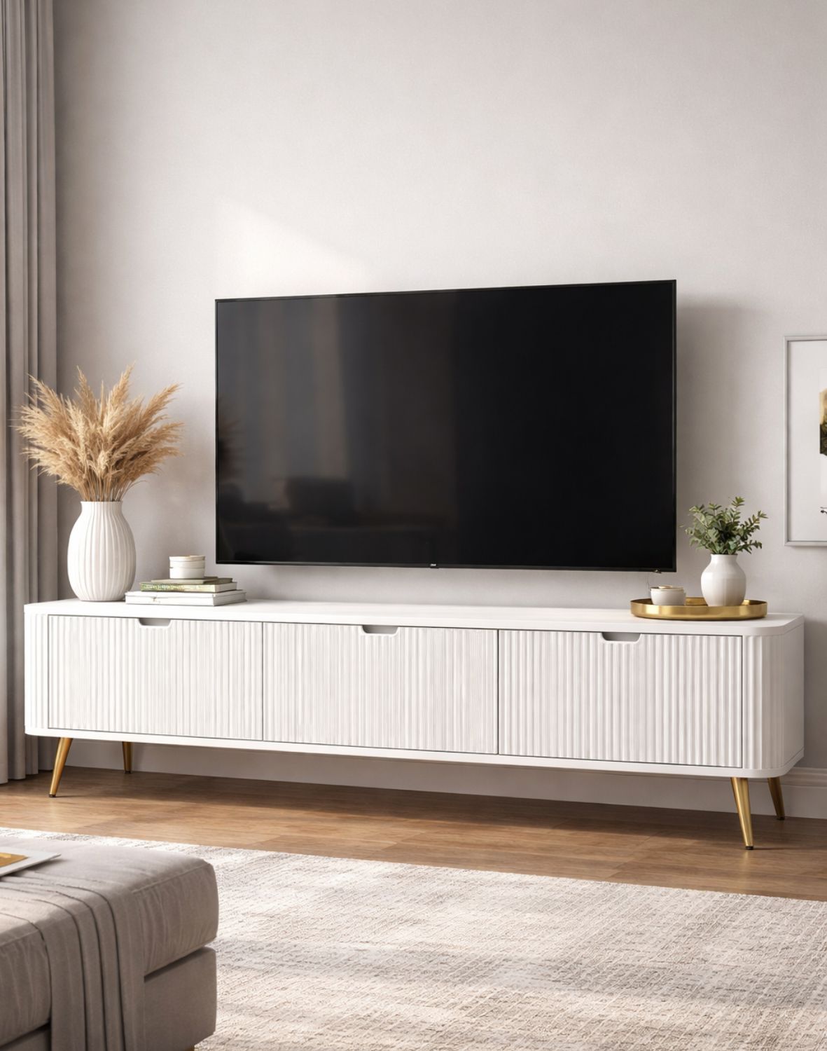 szafka pod telewizor biała zova (rtv168), white/gold